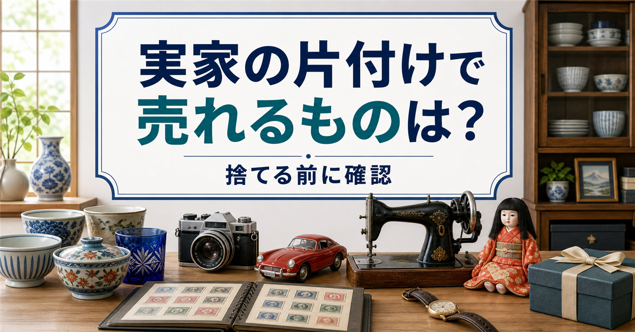 実家の片付けで見つかった食器、カメラ、玩具、ミシン、人形を捨てる前に確認する図解