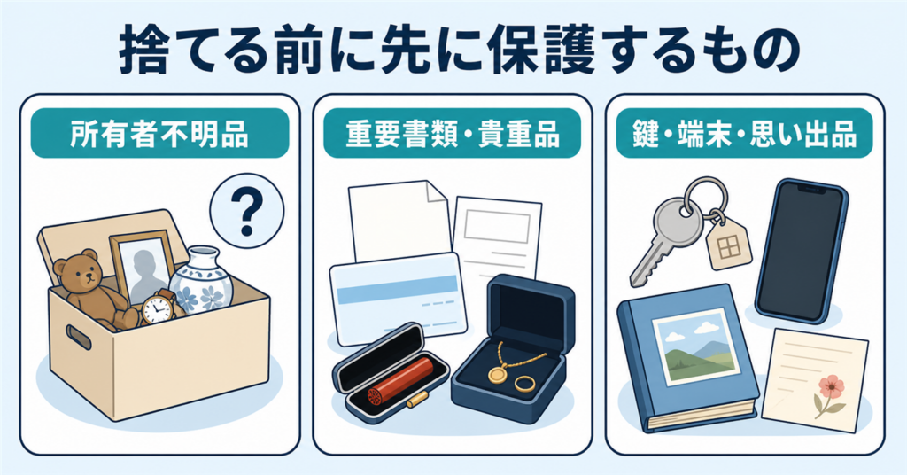 実家のものを捨てる前に保護する所有者不明品・重要書類・鍵や端末の3分類