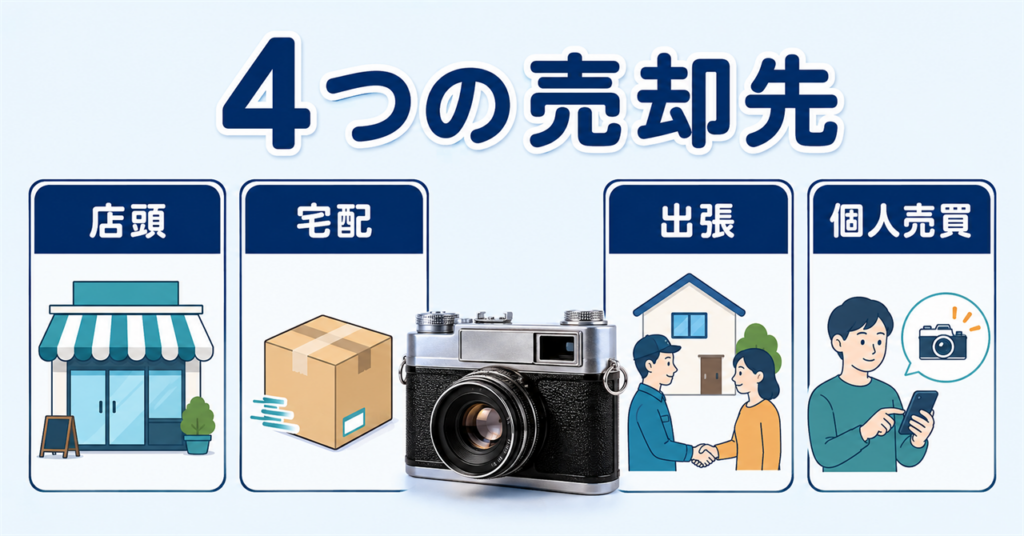 古いカメラを店頭・宅配・出張・個人売買の4つから選ぶ