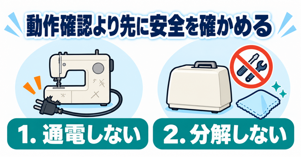 壊れたミシンは通電せず分解もしない2つの安全確認