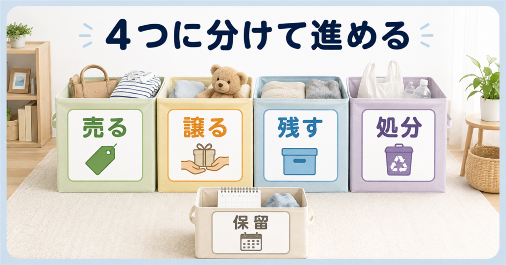 実家のものを売る・譲る・残す・処分する4つに分ける図解