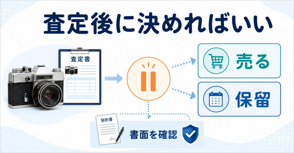 古いカメラの査定後に書面を確認し、売るか保留するか決める