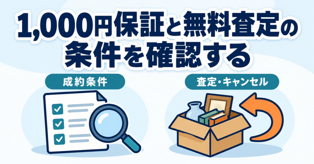 成約時保証の適用範囲と無料査定・キャンセルの案内を分けて確認する図