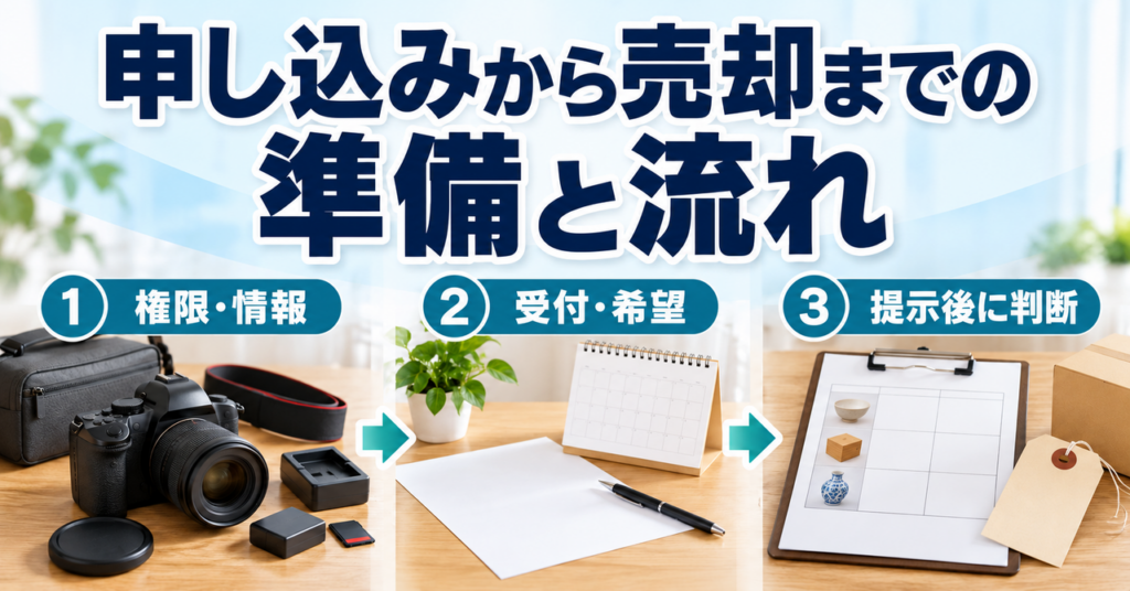 売る権限と情報、受付と訪問希望、提示額を確認する三段階の流れ